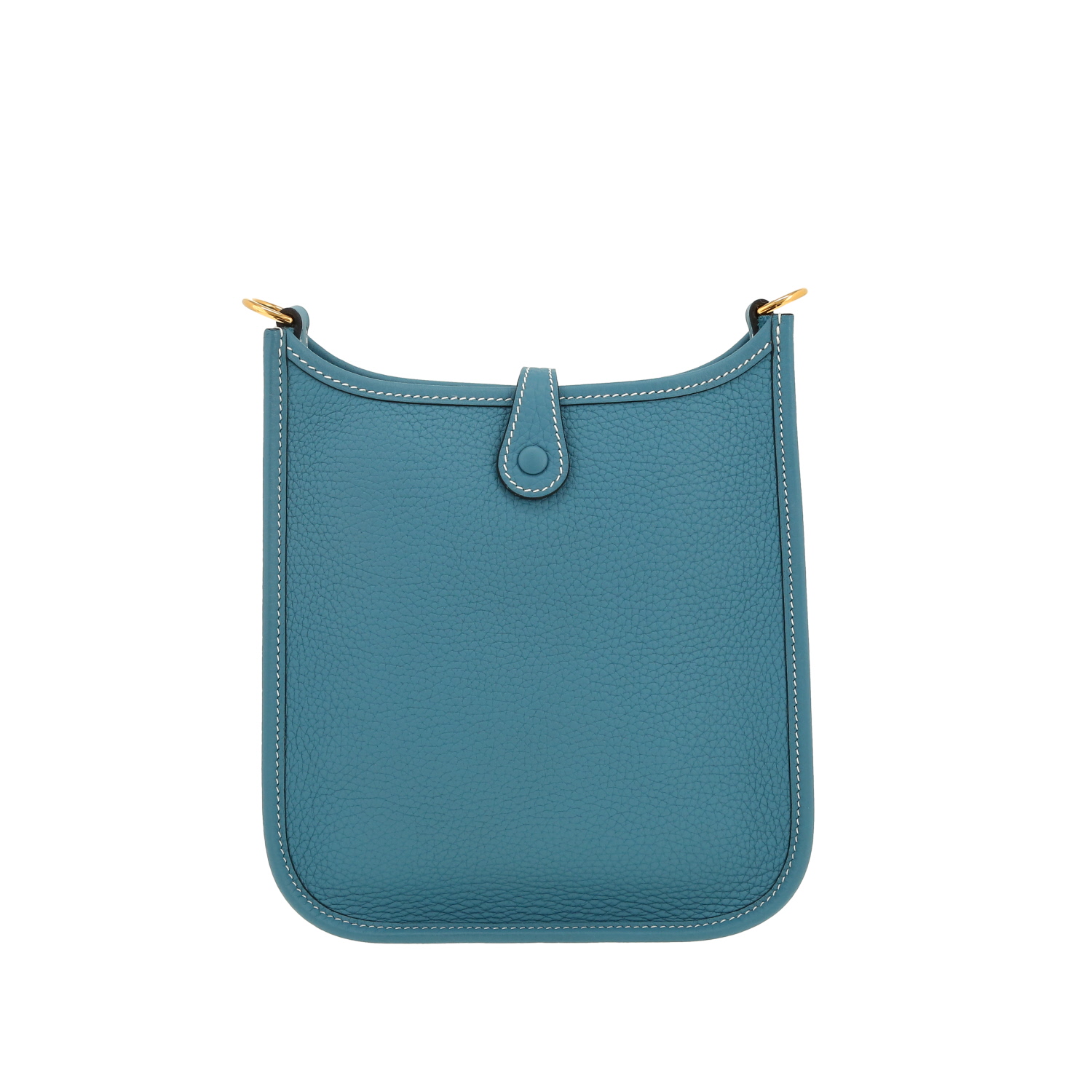 Sac bandoulière Hermès  Mini Evelyne en cuir taurillon clémence bleu-jean - Detail D4