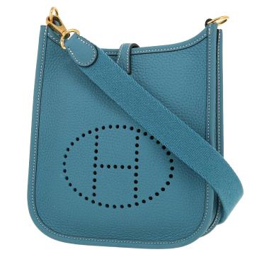 Bolso bandolera Hermès  Mini Evelyne en cuero taurillon clémence azul