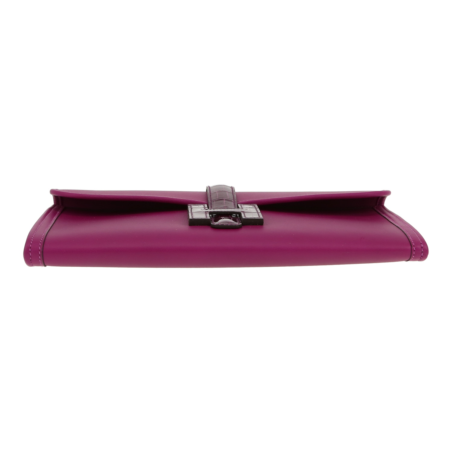 Pochette Hermès  Jige en cuir Swift violet Anemone et alligator violet Amethyst - Detail D1