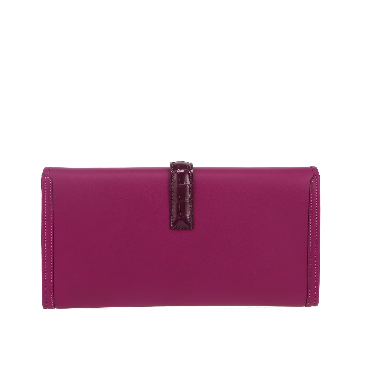 Pochette Hermès  Jige en cuir Swift violet Anemone et alligator violet Amethyst - Detail D4