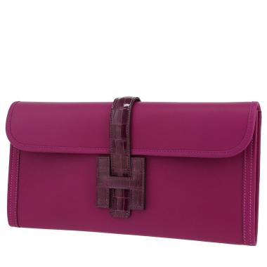 Pochette Hermès  Jige in pelle Swift viola Anemone e alligatore viola Amethyst