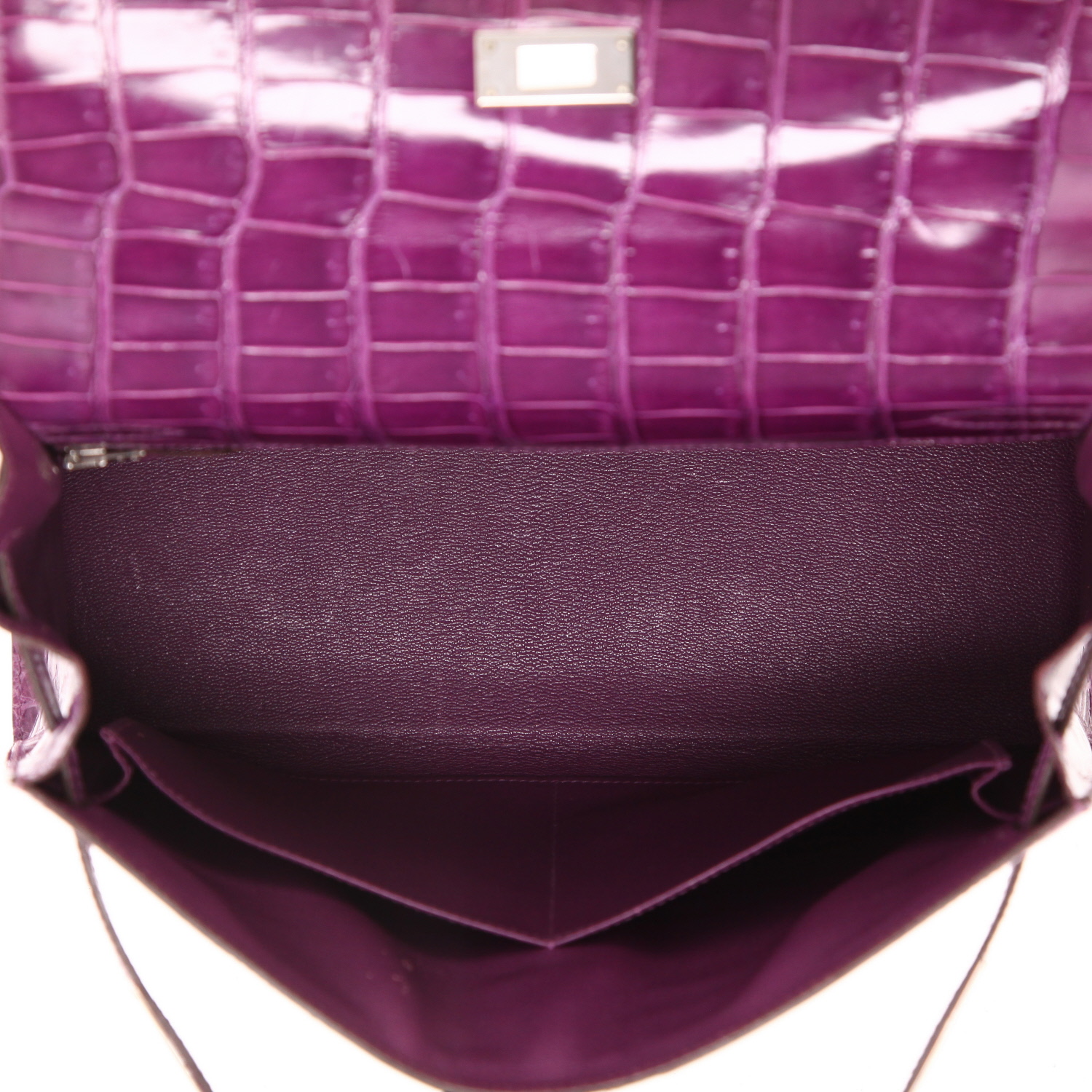 Bolso de mano Hermès  Kelly 32 cm en cocodrilo porosus violeta Amethyst - Detail D3