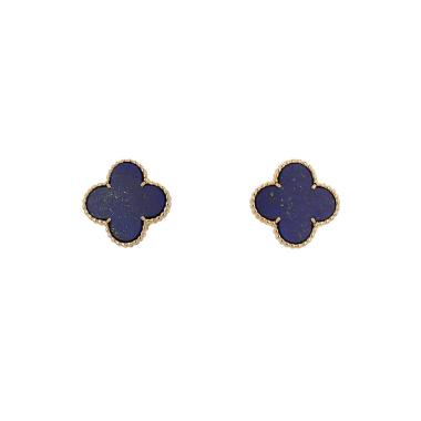 Van Cleef & Arpels Alhambra earrings for non pierced ears in yellow gold and lapis-lazuli