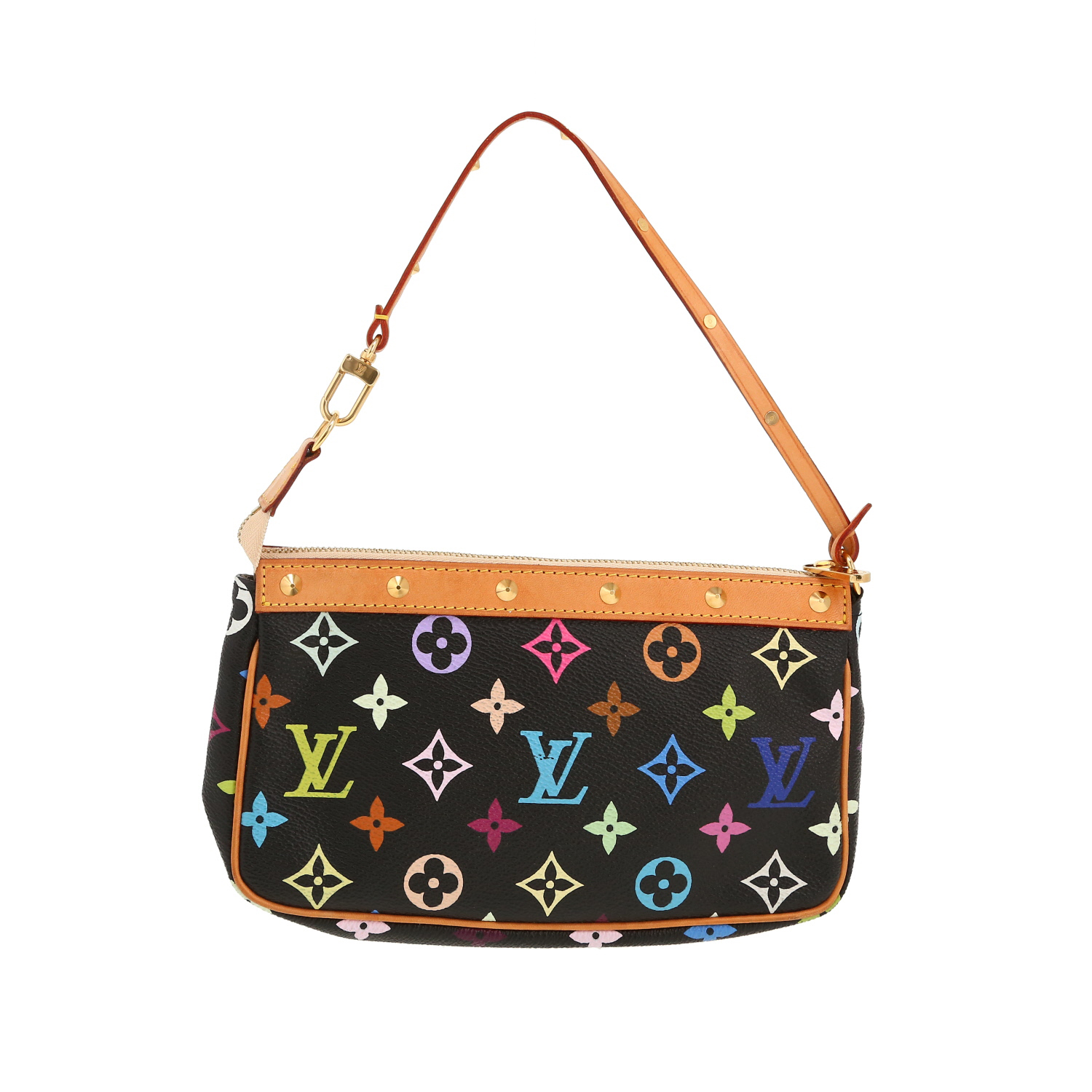 Bolso de mano Louis Vuitton  Pochette accessoires en lona Monogram negra y cuero natural - Detail D4