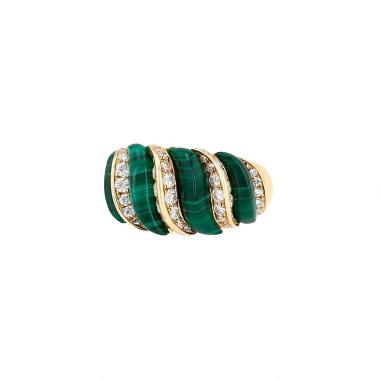 Bague Vintage  en or jaune, malachite et diamants