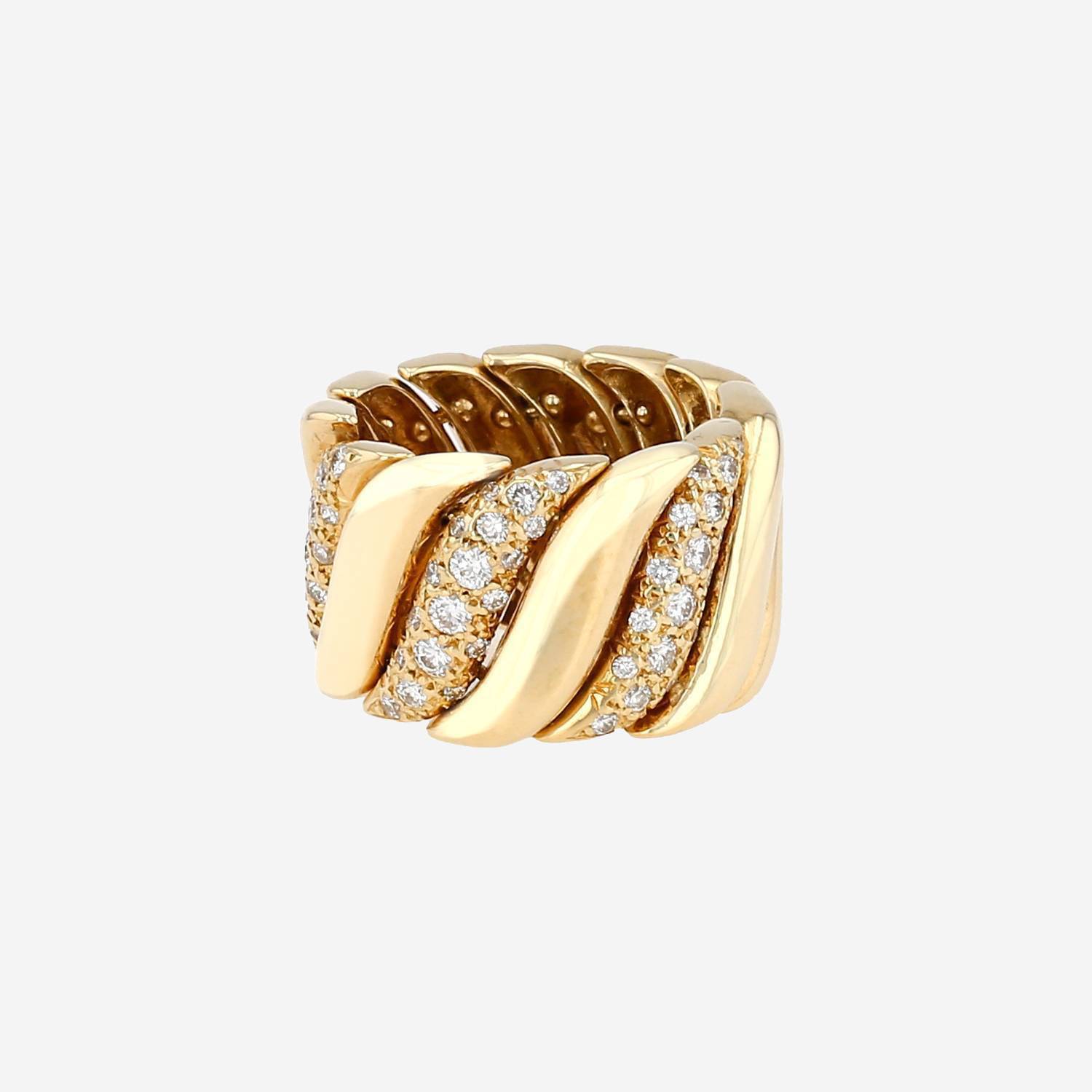 Bague souple Vintage  en or jaune et diamants