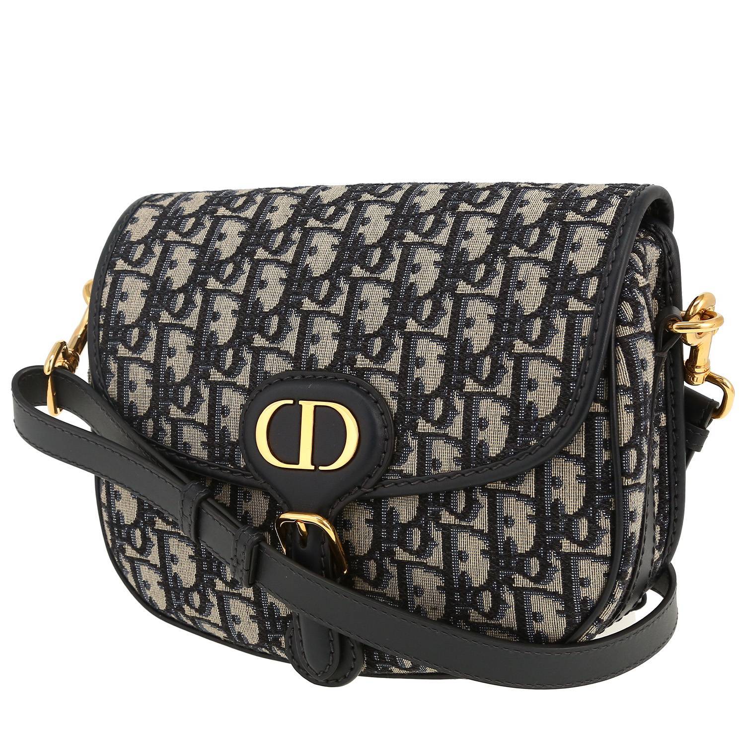 Borsa a tracolla Dior  Bobby modello medio  in tela monogram blu e pelle blu