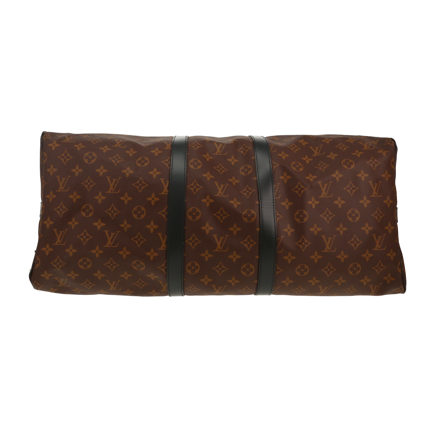 Sac de voyage Louis Vuitton  Keepall 55 en toile monogram Macassar marron et cuir noir - Detail D1