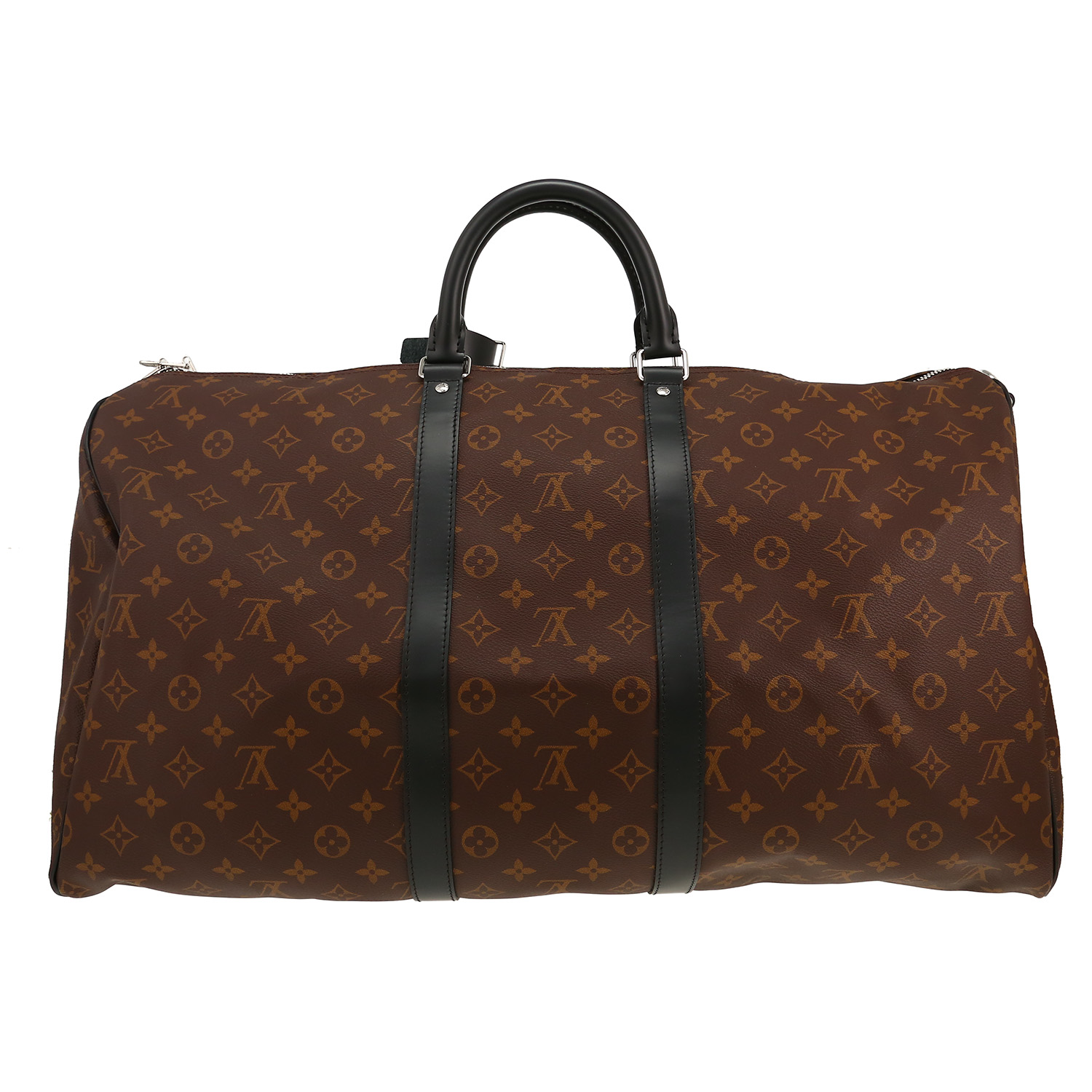 Louis Vuitton  Keepall 55 travel bag  in brown monogram canvas Macassar  and black leather - Detail D4