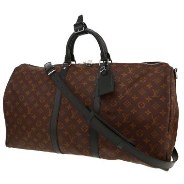 Louis Vuitton  Keepall 55 travel bag  in brown monogram canvas Macassar  and black leather