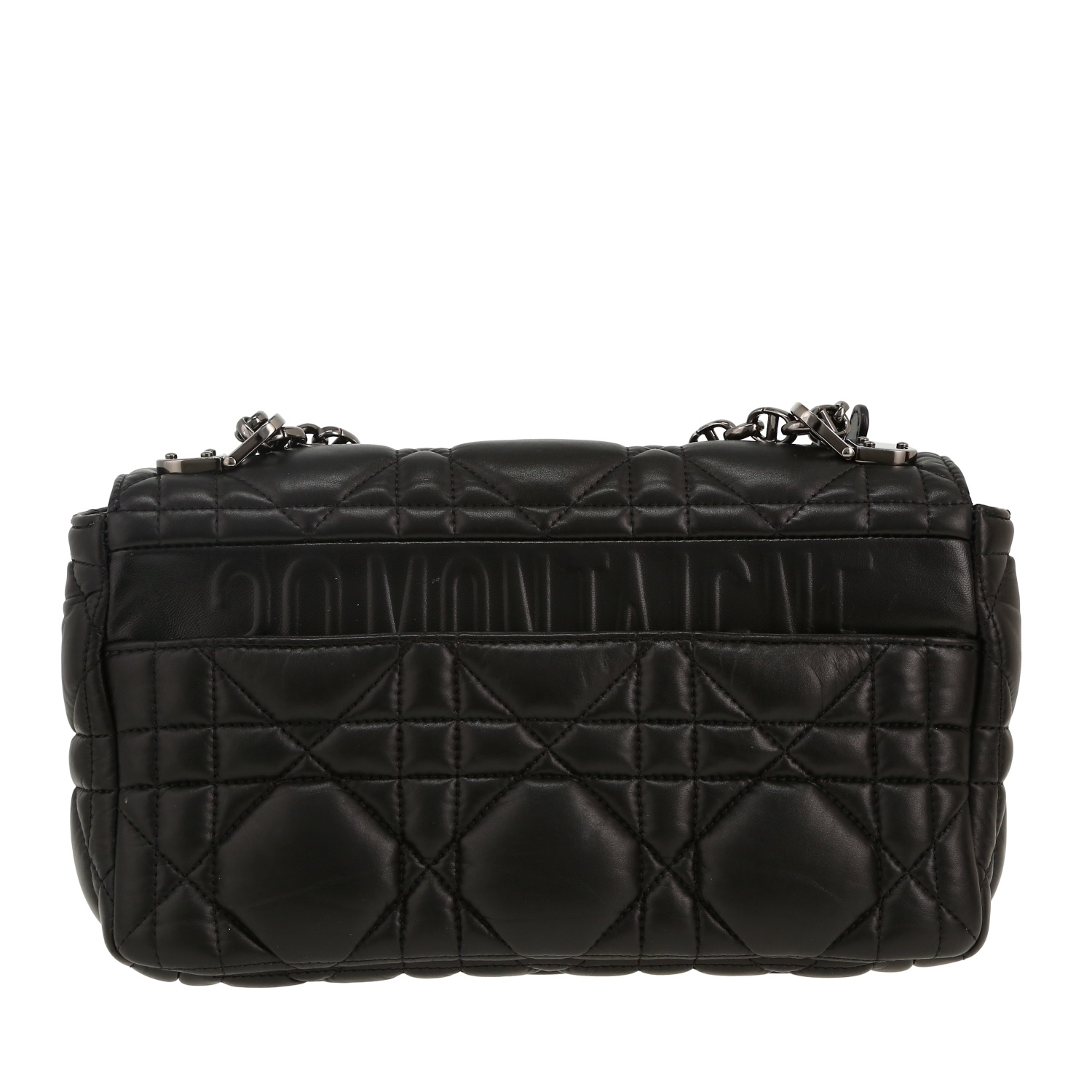 Sac bandoulière Dior  Caro moyen modèle  en cuir cannage noir - Detail D4