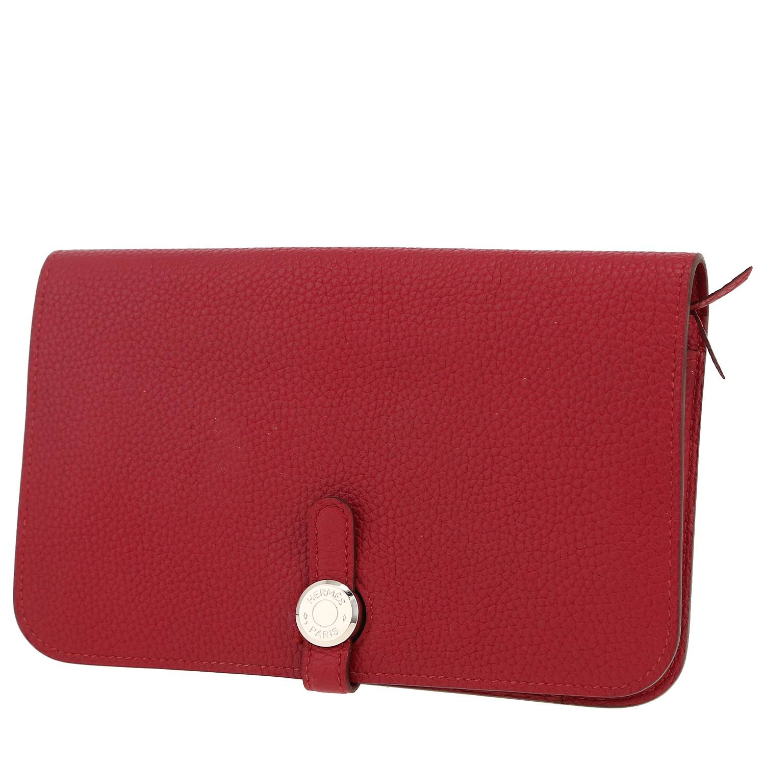 Portefeuille Hermès Dogon en cuir togo rouge Rubis