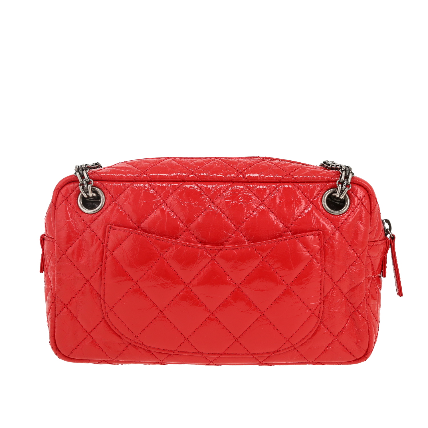 Sac bandoulière Chanel Camera en cuir matelassé rouge - Detail D4