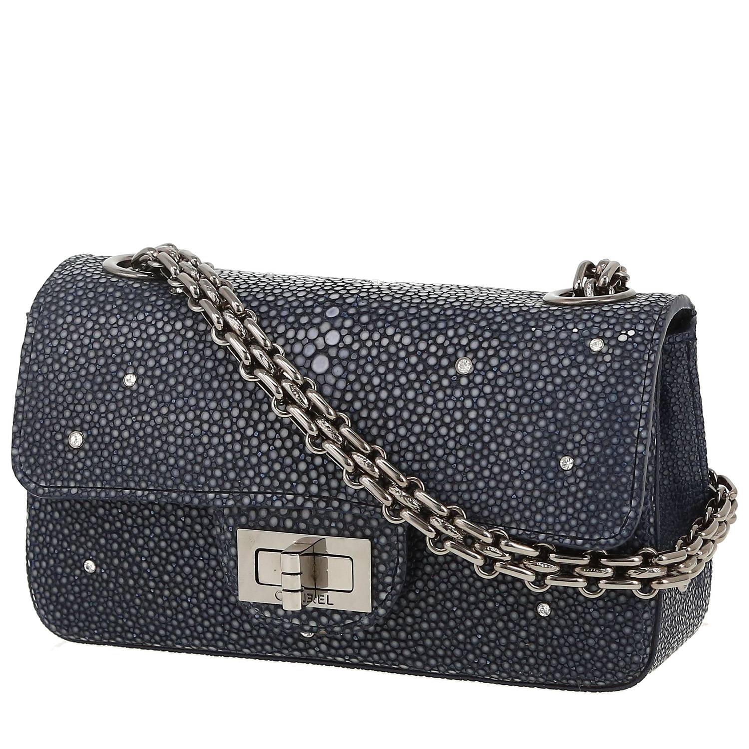 Borsa a tracolla Chanel  Mini 2.55 in galuchat grigia