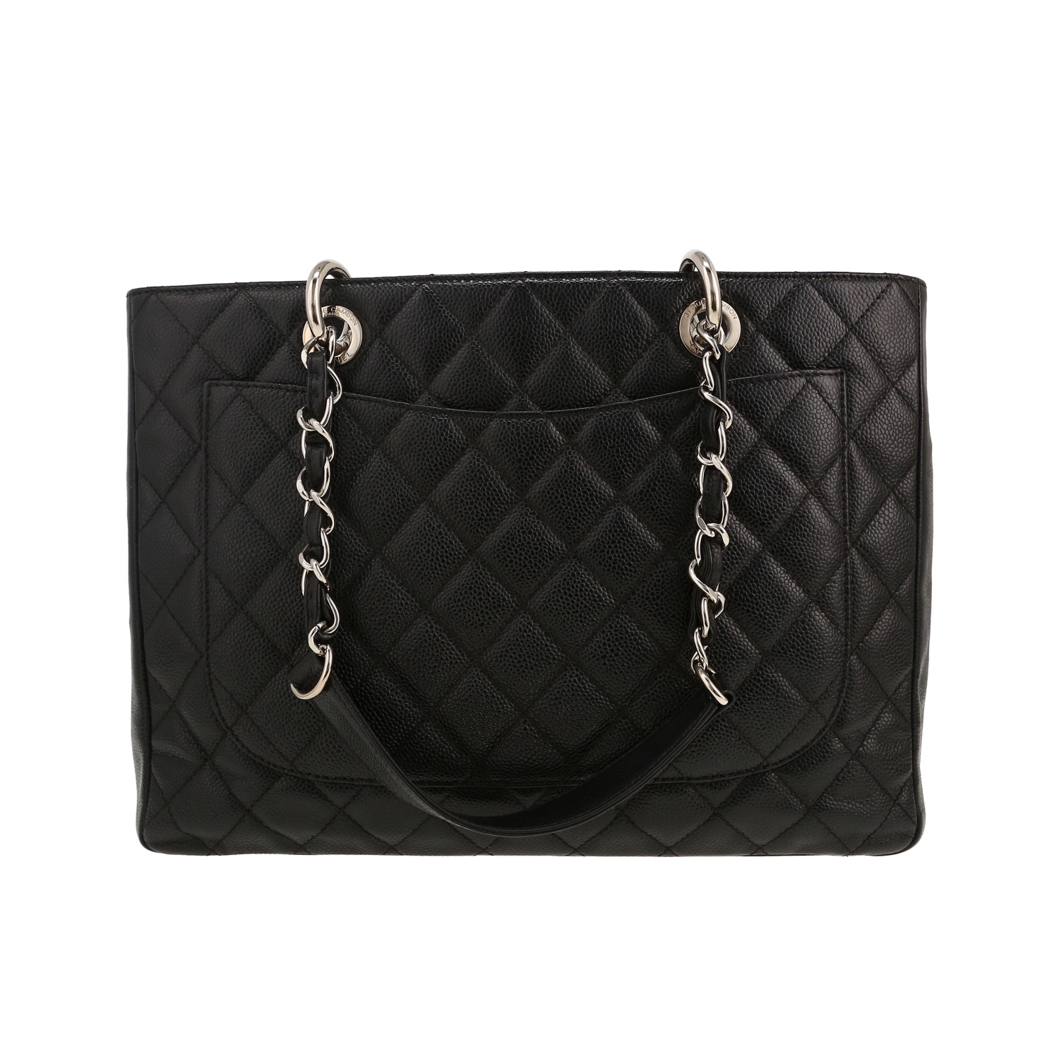 Chanel Shopping GST handbag in black quilted grained leather - Detail D5