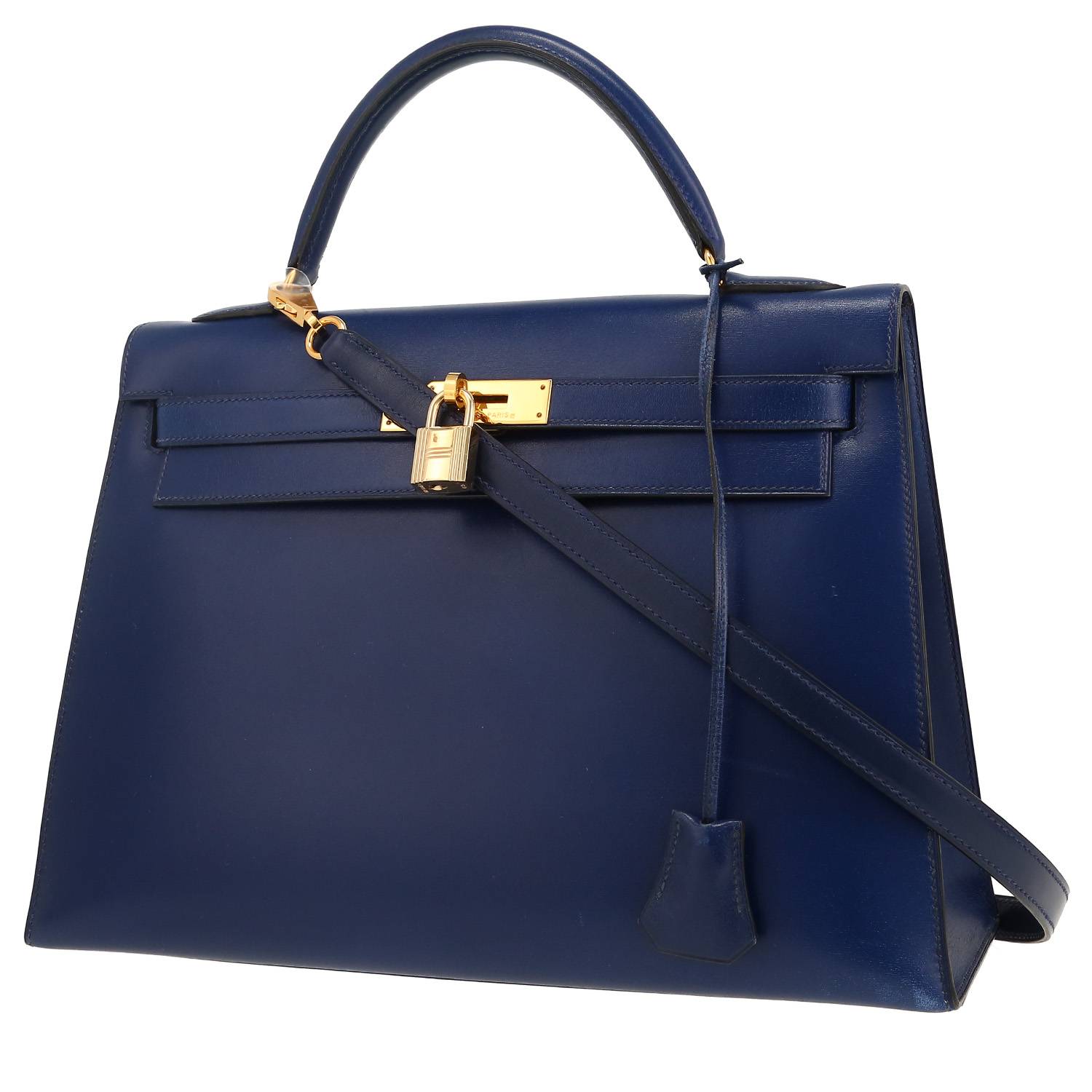 Borsa Hermès  Kelly 32 cm in pelle box blu