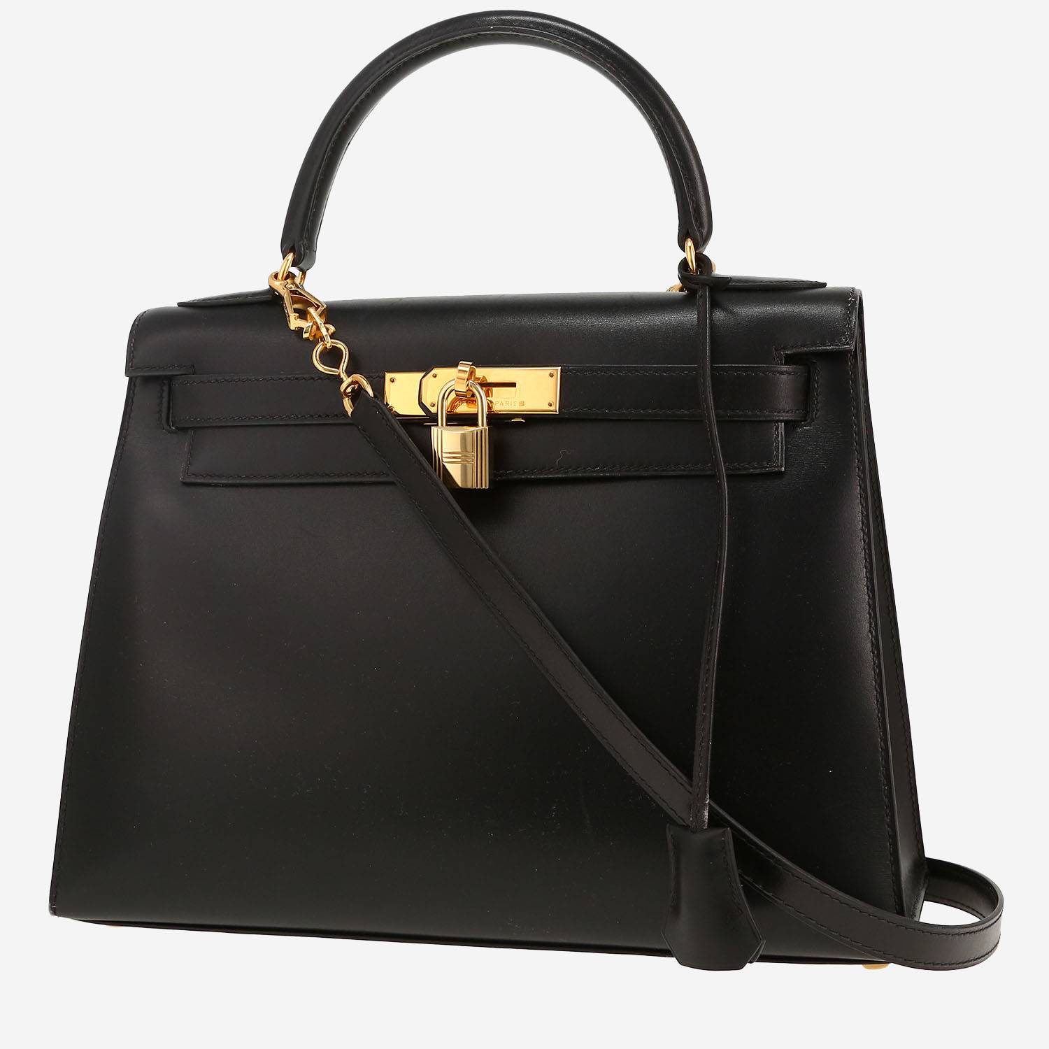 Bolso de mano Hermès  Kelly 28 cm en cuero box negro