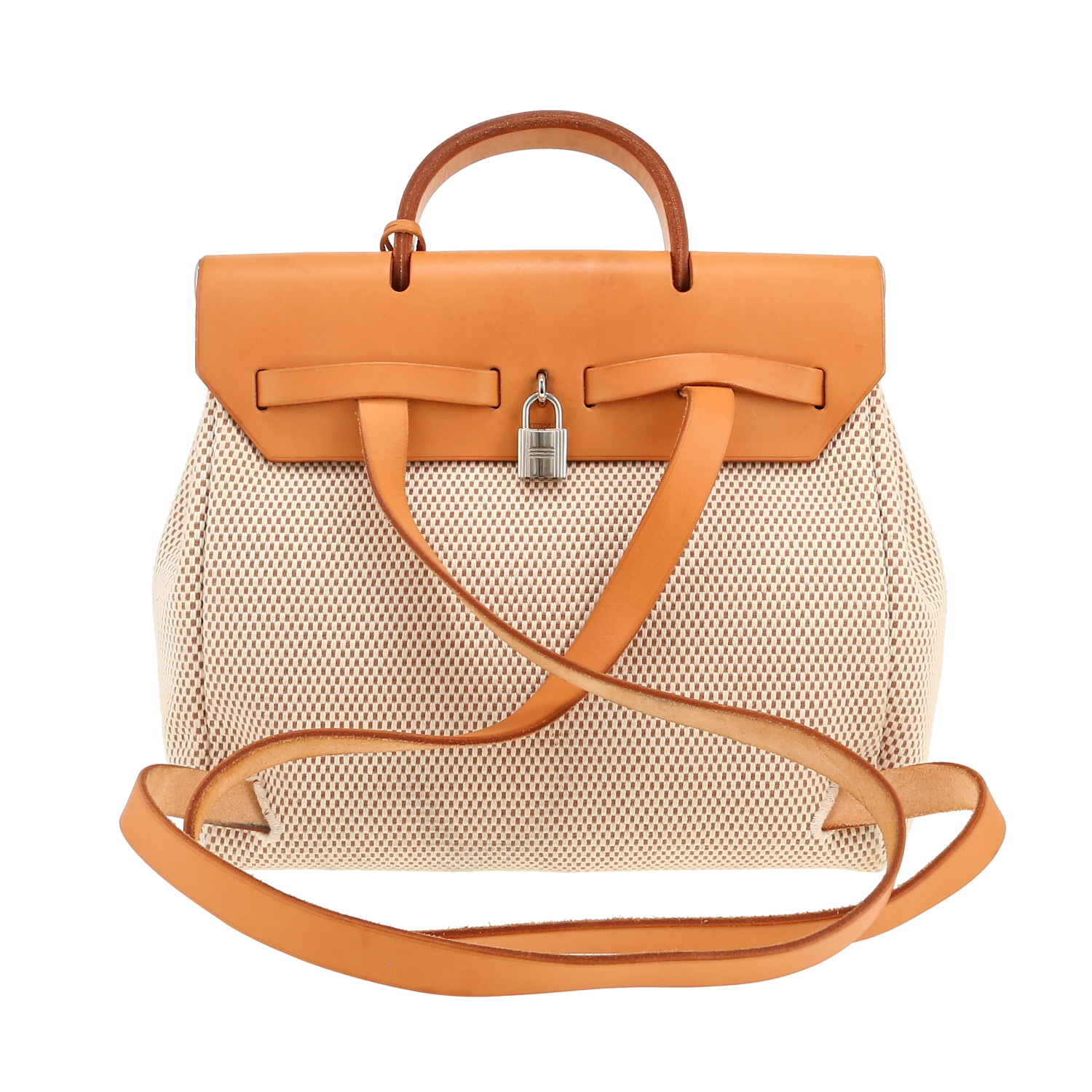 Borsa Hermès  Herbag in tela "H" e mucca Hunter - Detail D4