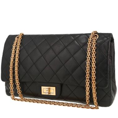 Bolso de mano Chanel 2.55 modelo grande  en cuero granulado acolchado negro
