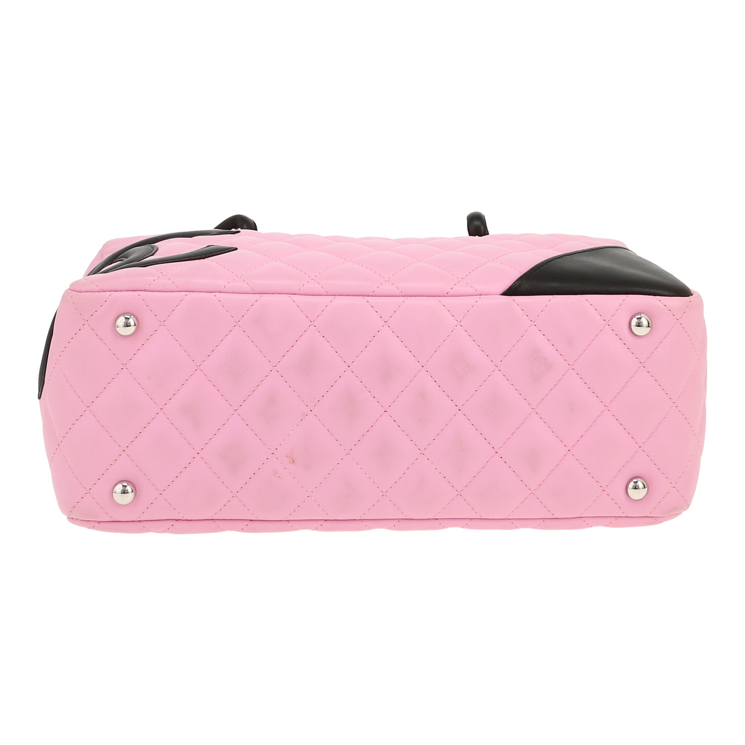 Chanel Cambon handbag in pink and black quilted leather - Detail D1