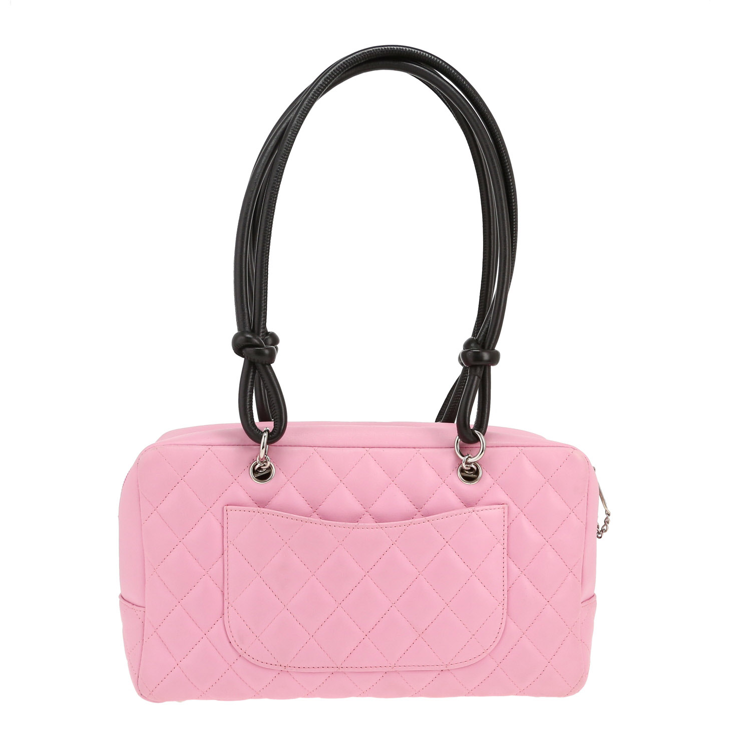 Chanel Cambon handbag in pink and black quilted leather - Detail D4