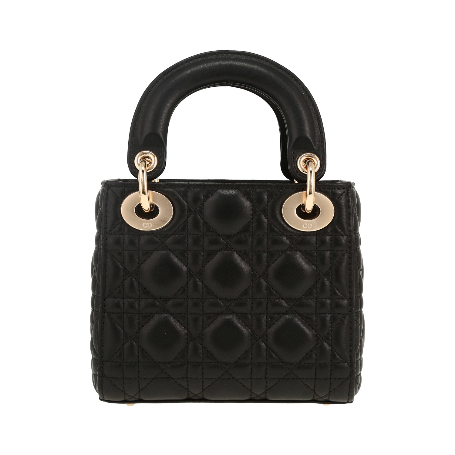 Dior  Lady Dior mini  handbag  in black leather cannage - Detail D5