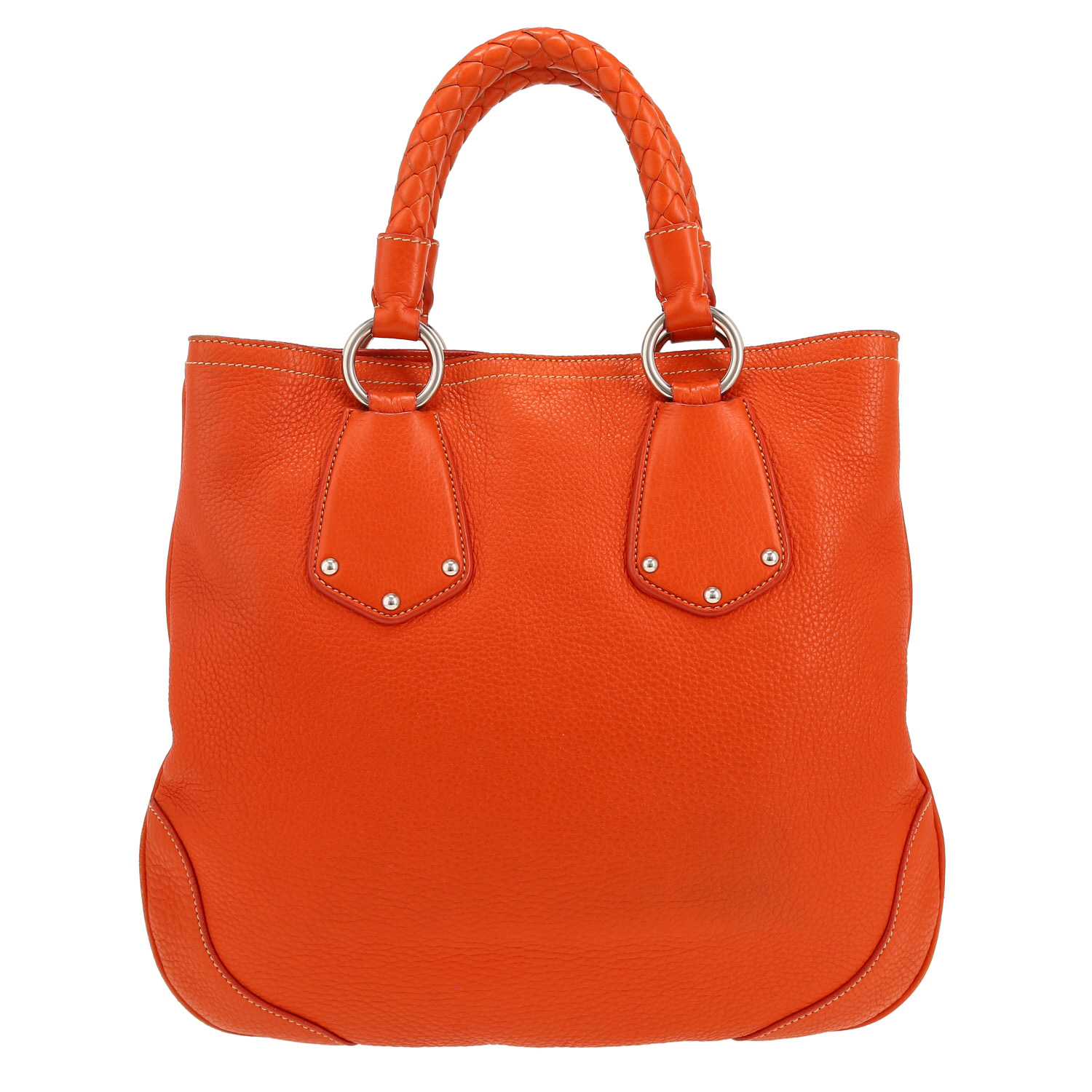 Bolso de mano Prada   en cuero granulado naranja - Detail D4