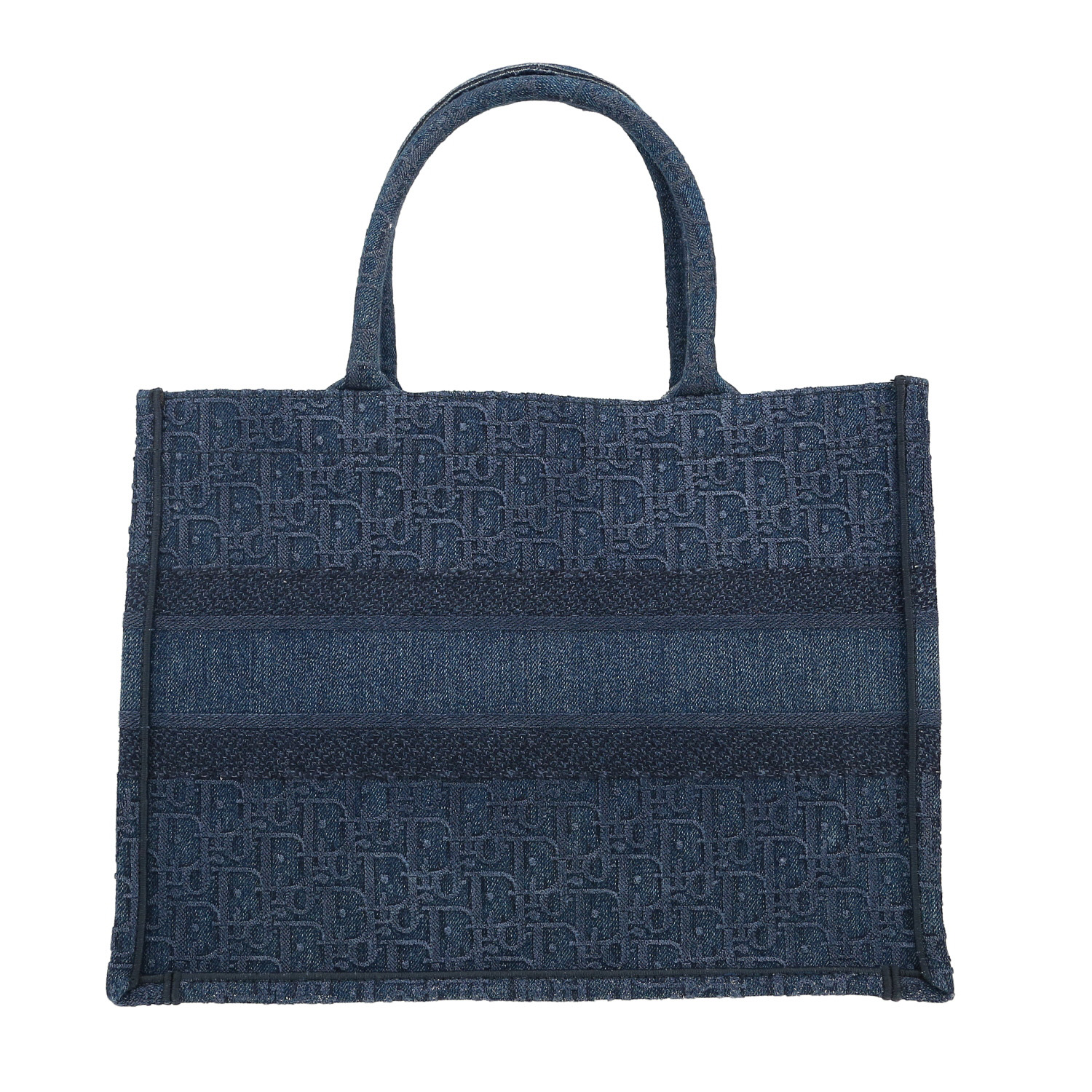 Dior Book Tote shopping bag in blue monogram denim canvas - Detail D4