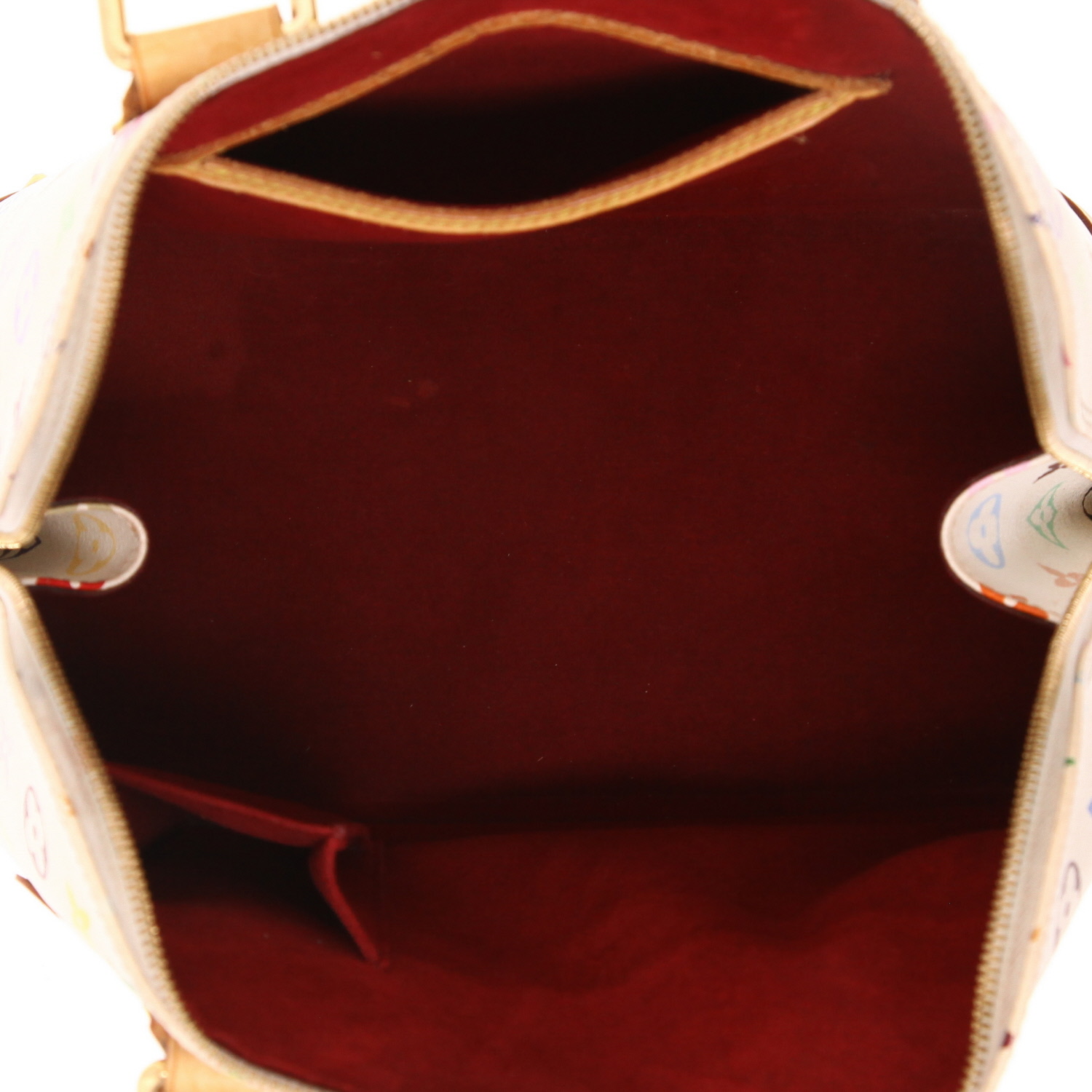 Sac à main Louis Vuitton Alma Editions Limitées en toile monogram multicolore et blanche et cuir naturel - Detail D3