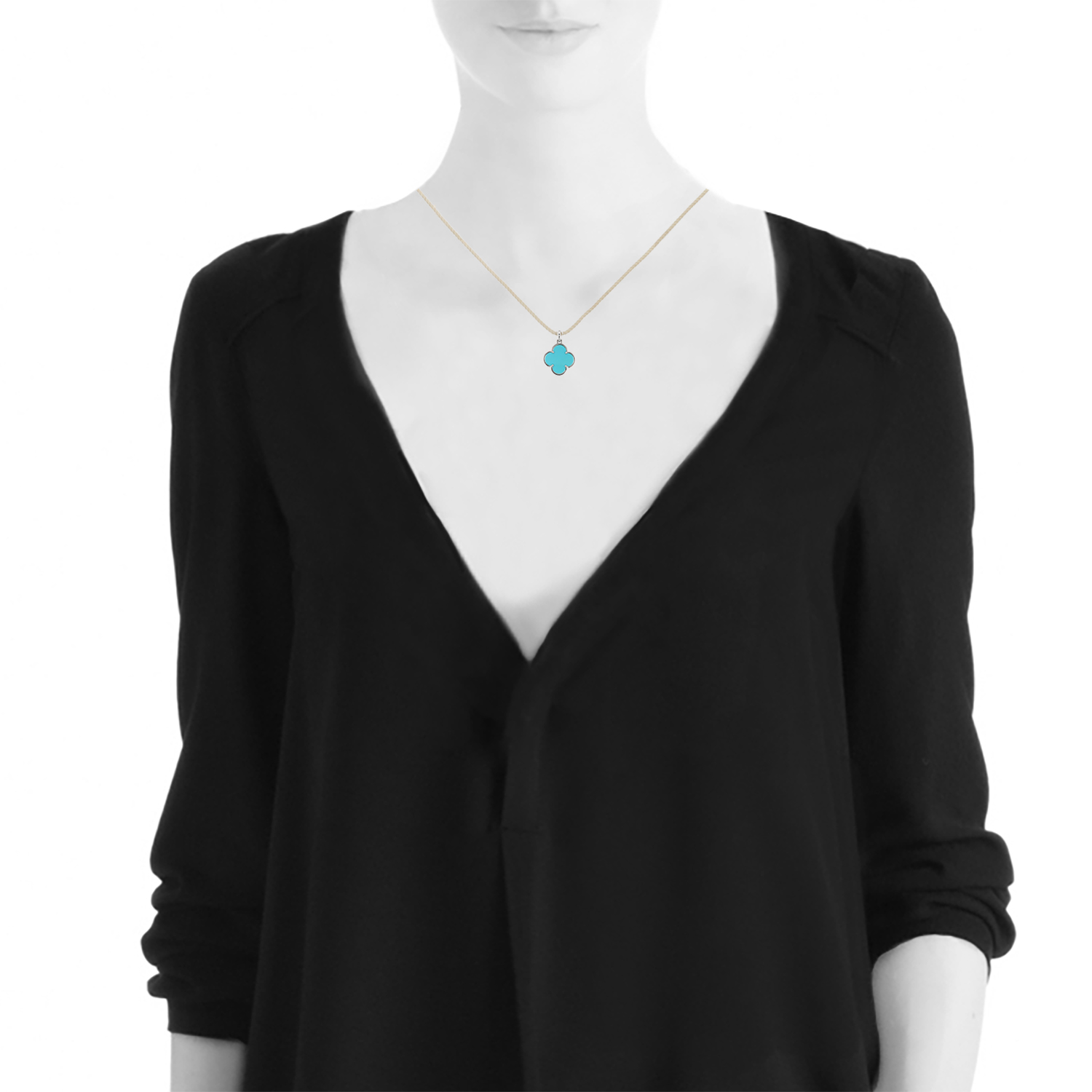 Van Cleef 
Arpels Magic Alhambra pendant in white gold and turquoise - Detail D1