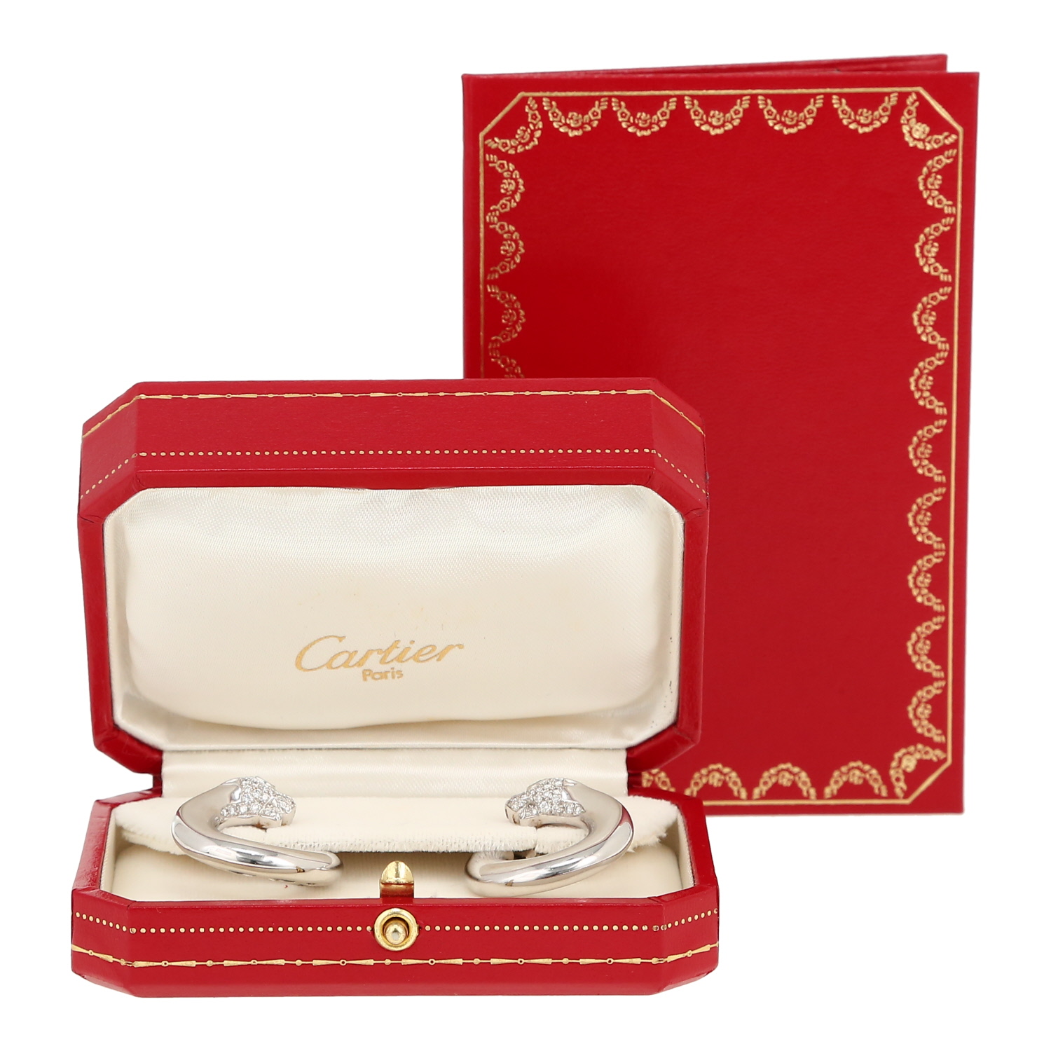 Pendientes Cartier Panthère de oro blanco, diamantes y esmeralda - Detail D2