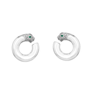 Pendientes Cartier Panthère de oro blanco, diamantes y esmeralda