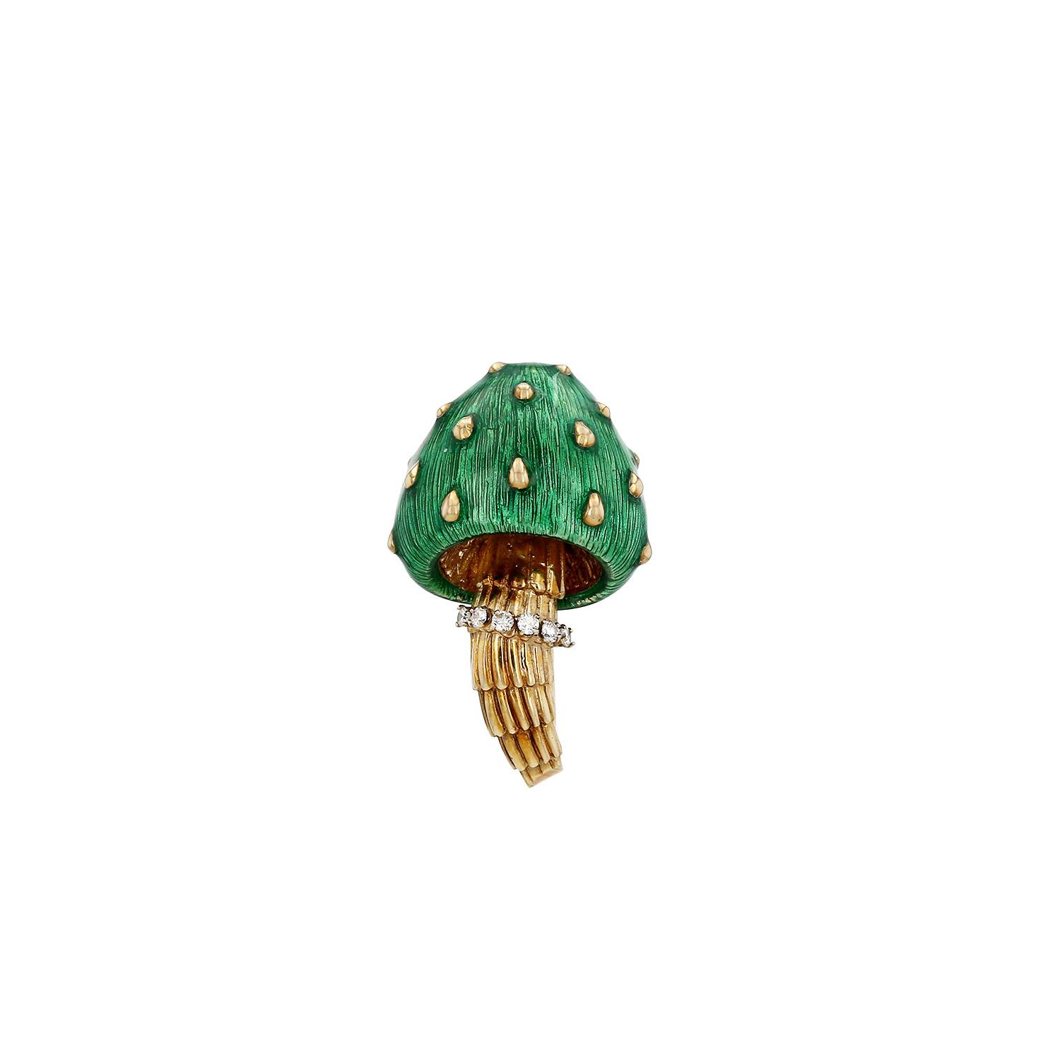 Broche Vintage en or jaune 14 carats, émail et diamants - 00pp