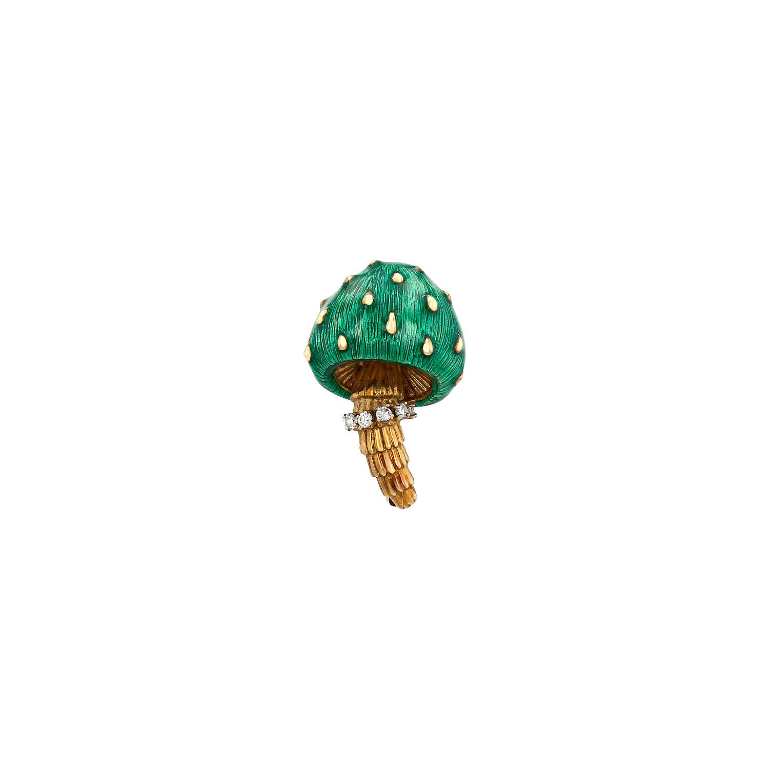 Spilla Vintage modello piccolo in oro giallo 14k, smalto e diamanti - 00pp