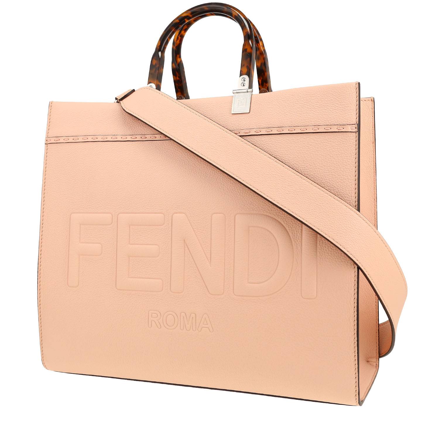 Fendi Sunshine medium model shopping bag in rosy beige grained leather