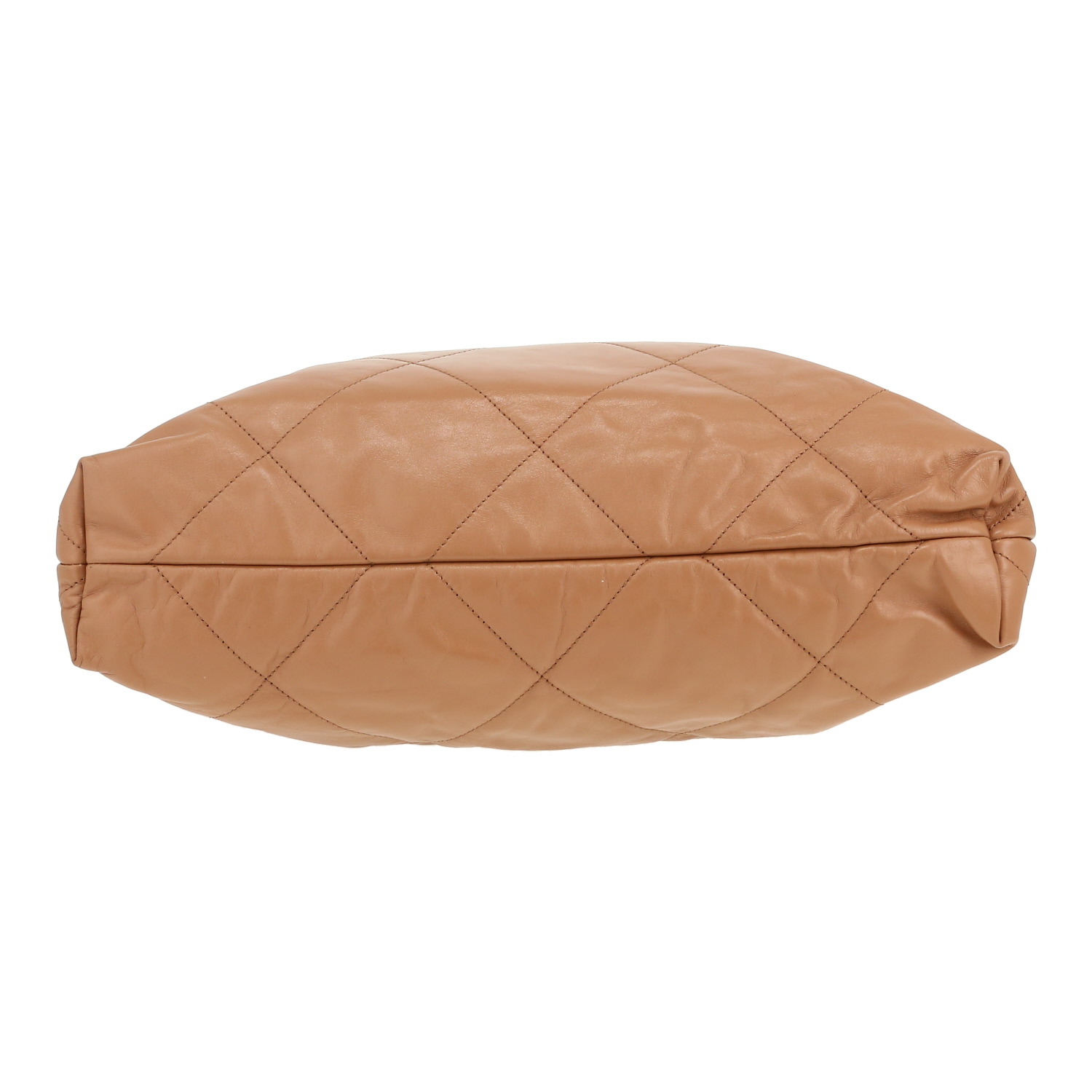 Sac cabas Chanel  22 petit modèle  en cuir matelassé marron - Detail D1