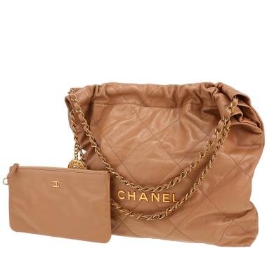 Chanel  22 small model  shopping bag  in brown quilted leather