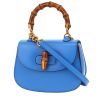 Sac bandoulière Gucci  Bamboo petit modèle  en cuir bleu et bambou - 00pp thumbnail