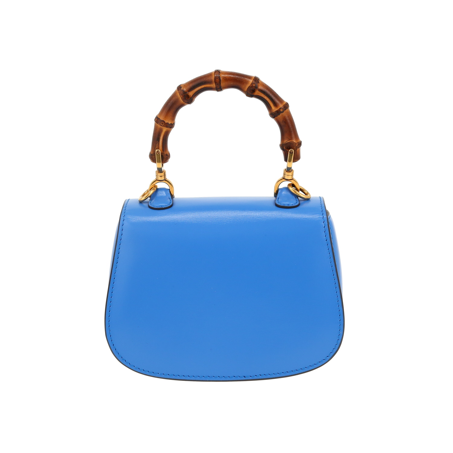Sac bandoulière Gucci Bamboo petit modèle en cuir bleu et bambou - Detail D4