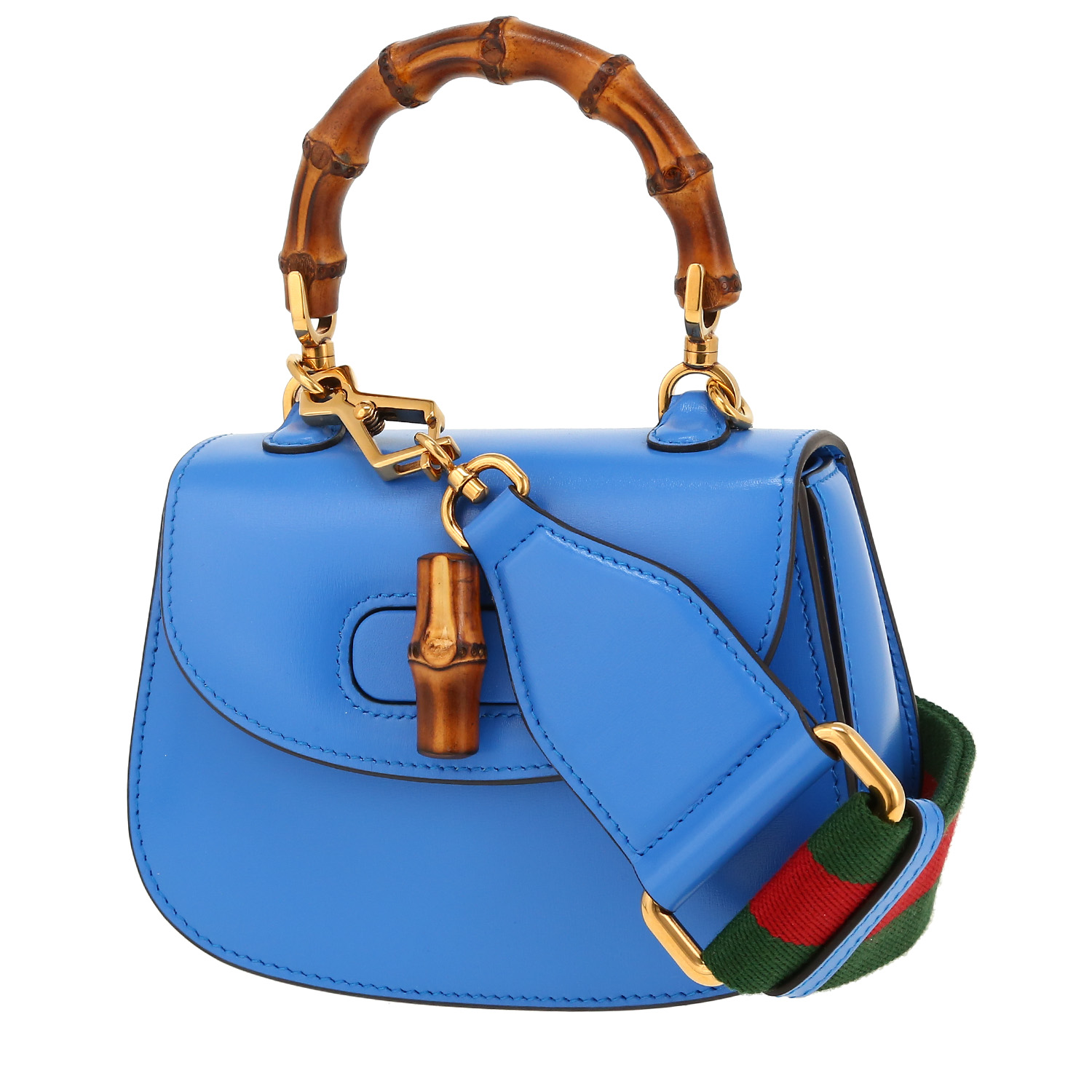 Bolso bandolera Gucci  Bamboo modelo pequeño  en cuero azul y bambú - Detail D5