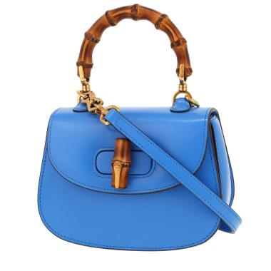 Sac bandoulière Gucci  Bamboo petit modèle  en cuir bleu et bambou