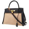 Sac à main Hermès  Kelly 28 cm en cuir box bleu-marine et toile beige - 00pp thumbnail