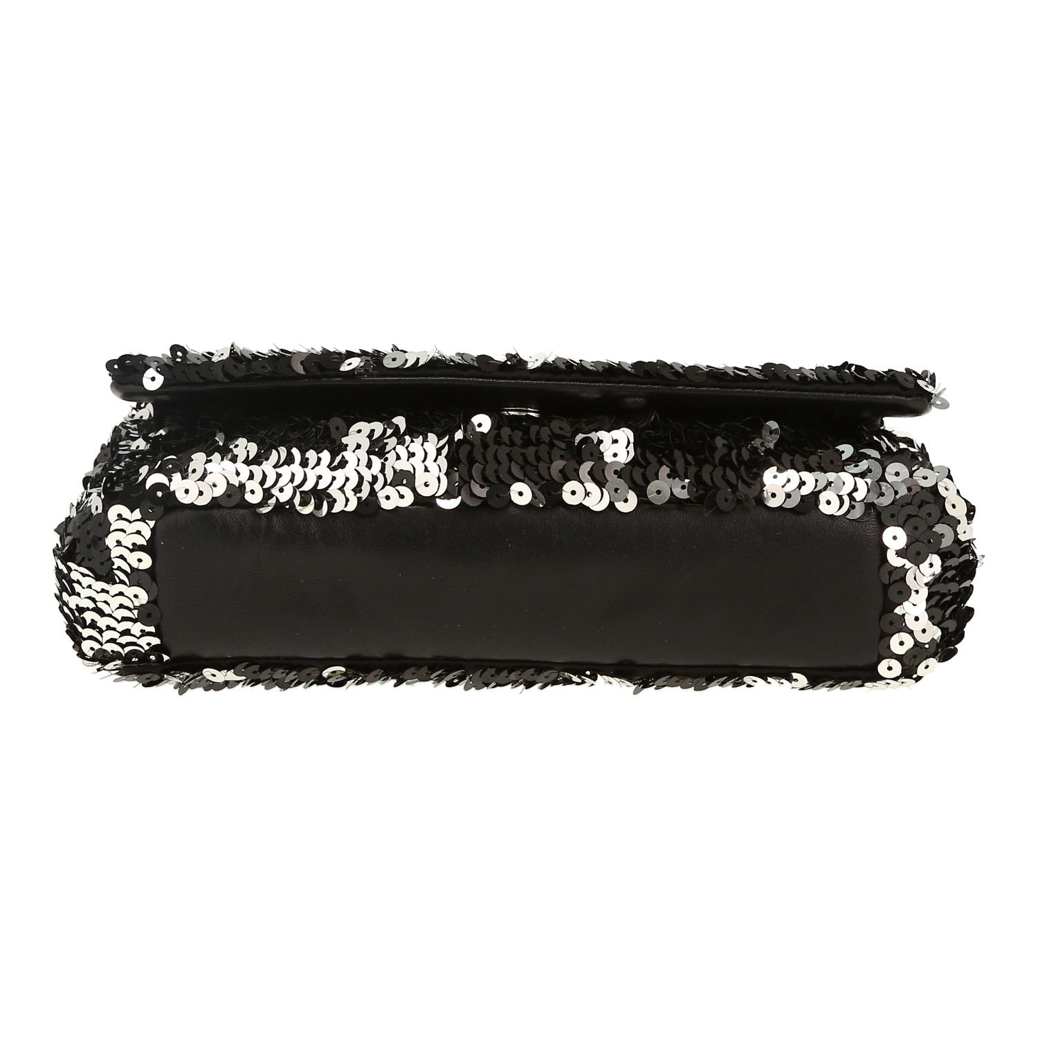 Bolso de mano Chanel  Baguette en lentejuelas negras y plateadas y cuero negro - Detail D1