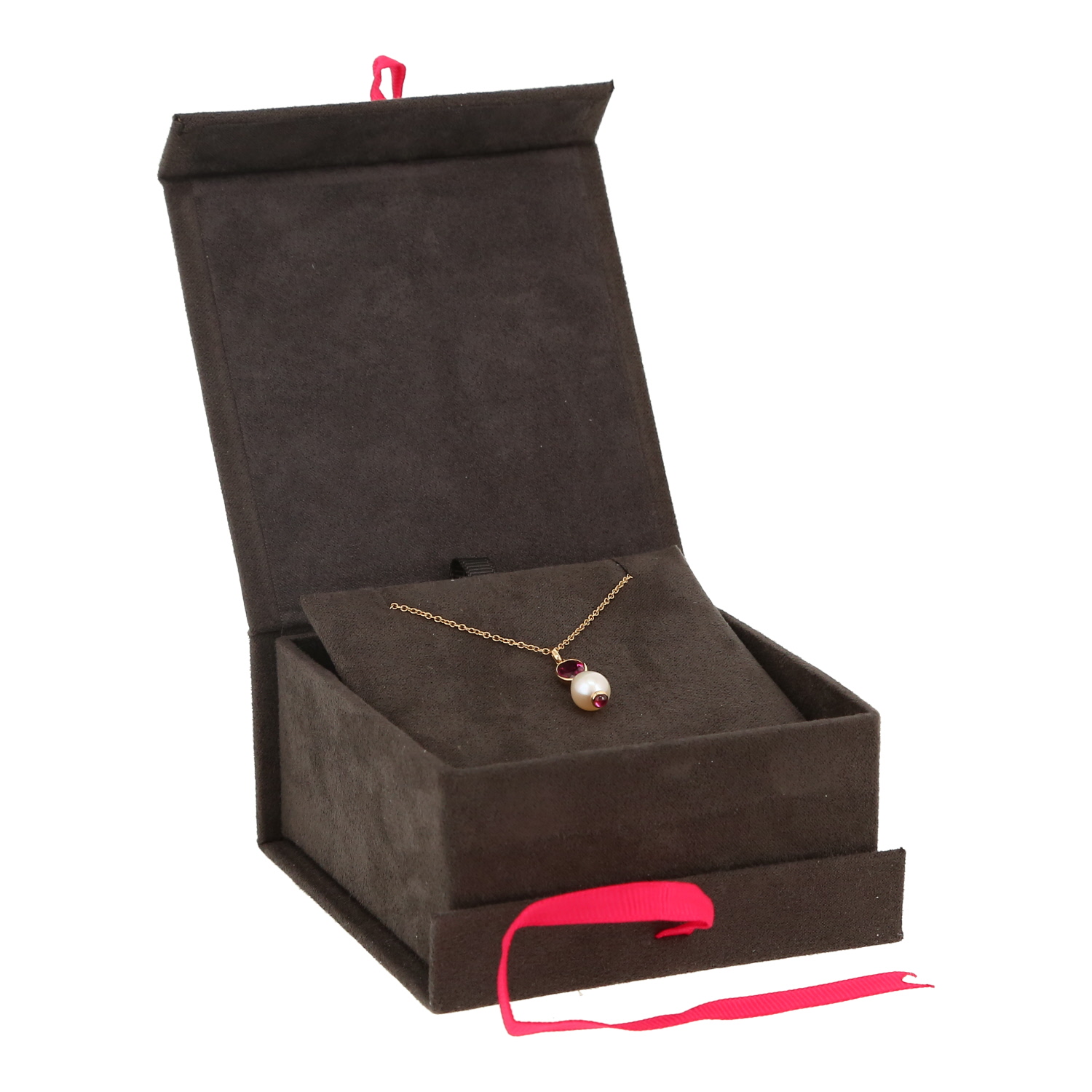 Poiray Perles Précieuses small model necklace in yellow gold, rhodolite and pearl - Detail D2