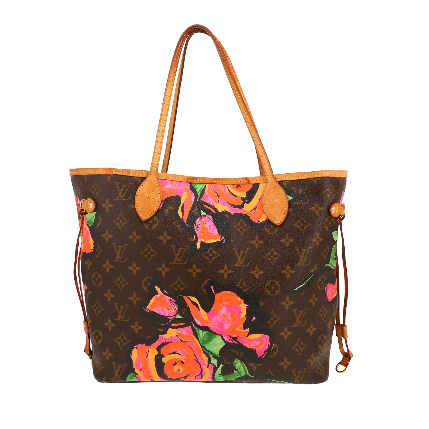 Louis Vuitton  Neverfull Limited edition Stephen Sprouse medium model  shopping bag  monogram canvas  and natural leather - Detail D4