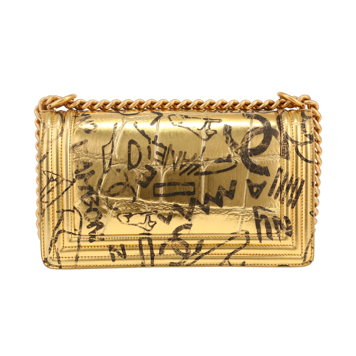 Chanel Boy shoulder bag in gold leather - Detail D4