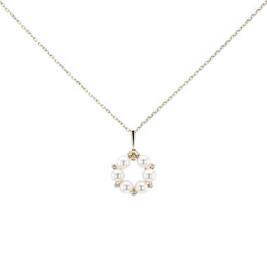 Ciondolo Mikimoto  in oro giallo, perle coltivate Akoya e diamanti