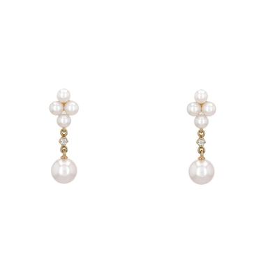 Orecchini Mikimoto  in oro giallo, perle coltivate Akoya e diamanti