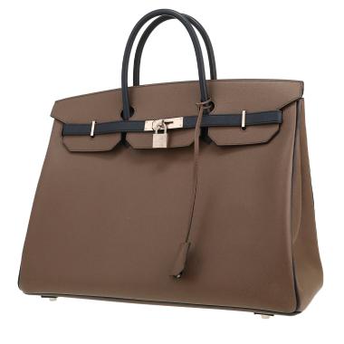 Borsa Hermès  Birkin 40 cm in pelle Epsom etoupe e blu marino