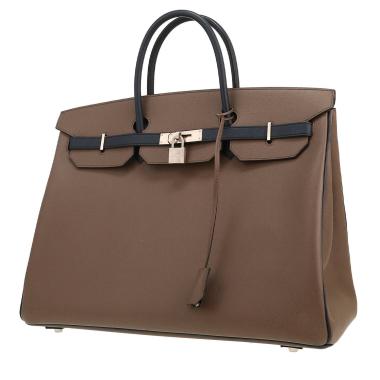 Borsa Hermès Birkin da 40 cm in pelle Epsom con Etoupe color canapa e Bleu Marine